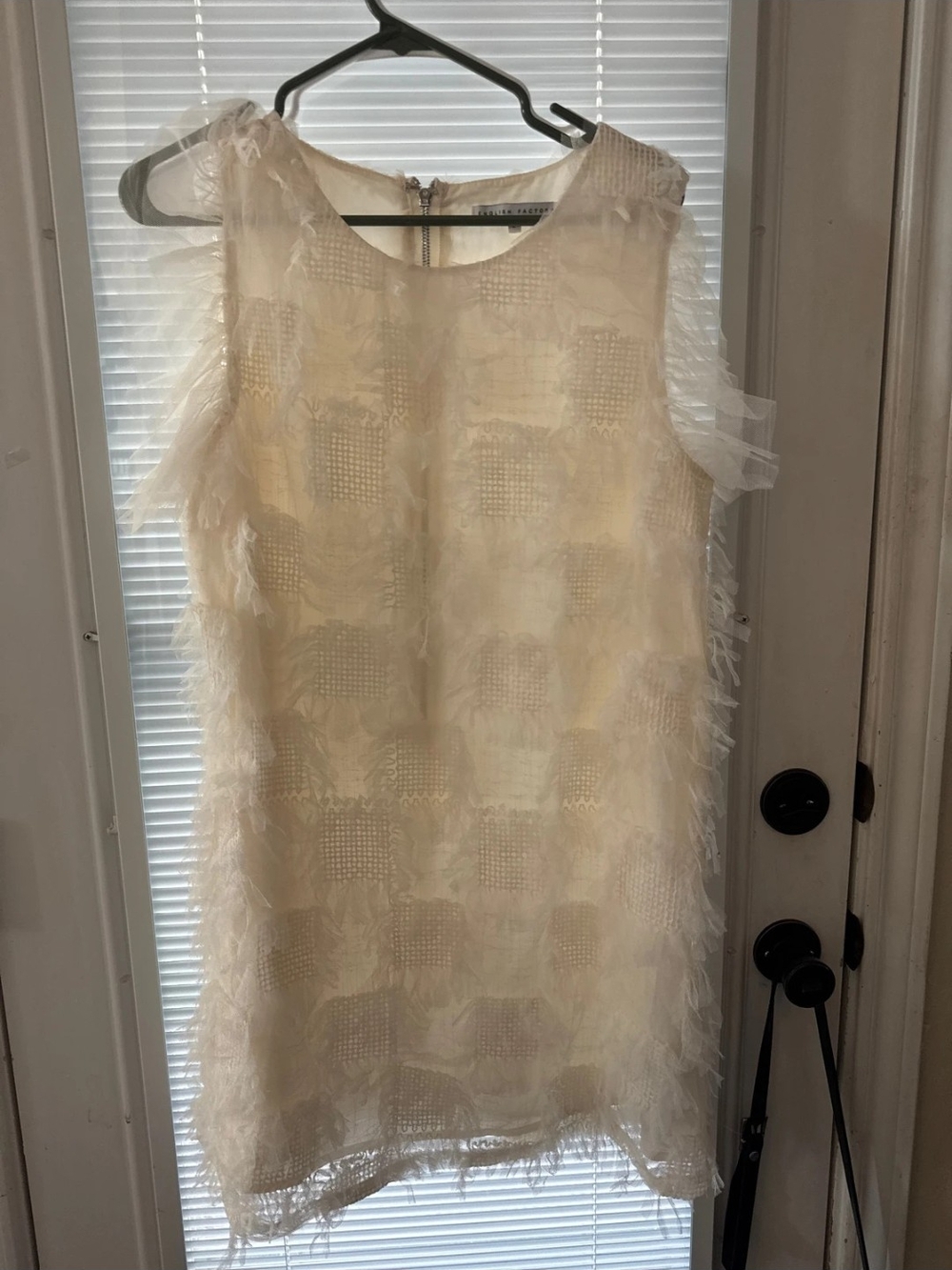 English Factory Cream Faux Feather Fringe Shift Dress Sleeveless Mini NWT